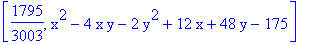 [1795/3003, x^2-4*x*y-2*y^2+12*x+48*y-175]